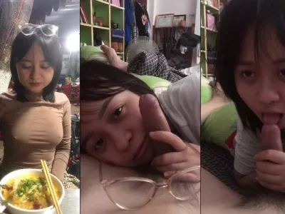 Em gái nứng quá bỏ cả kính ra bú cho anh